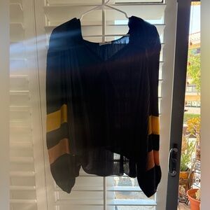 ulla johnson large black and mustard balloon sleeve blouse